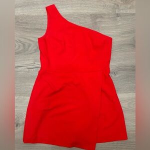 French Connection Vibrant Red One-Shoulder Dress, Size 12